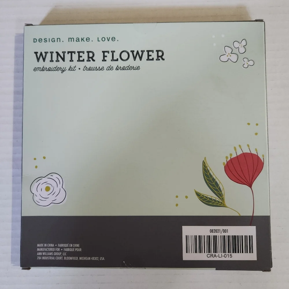 Craft Crush Winter Flower Embroidery Kit DIY Needlework New Sealed